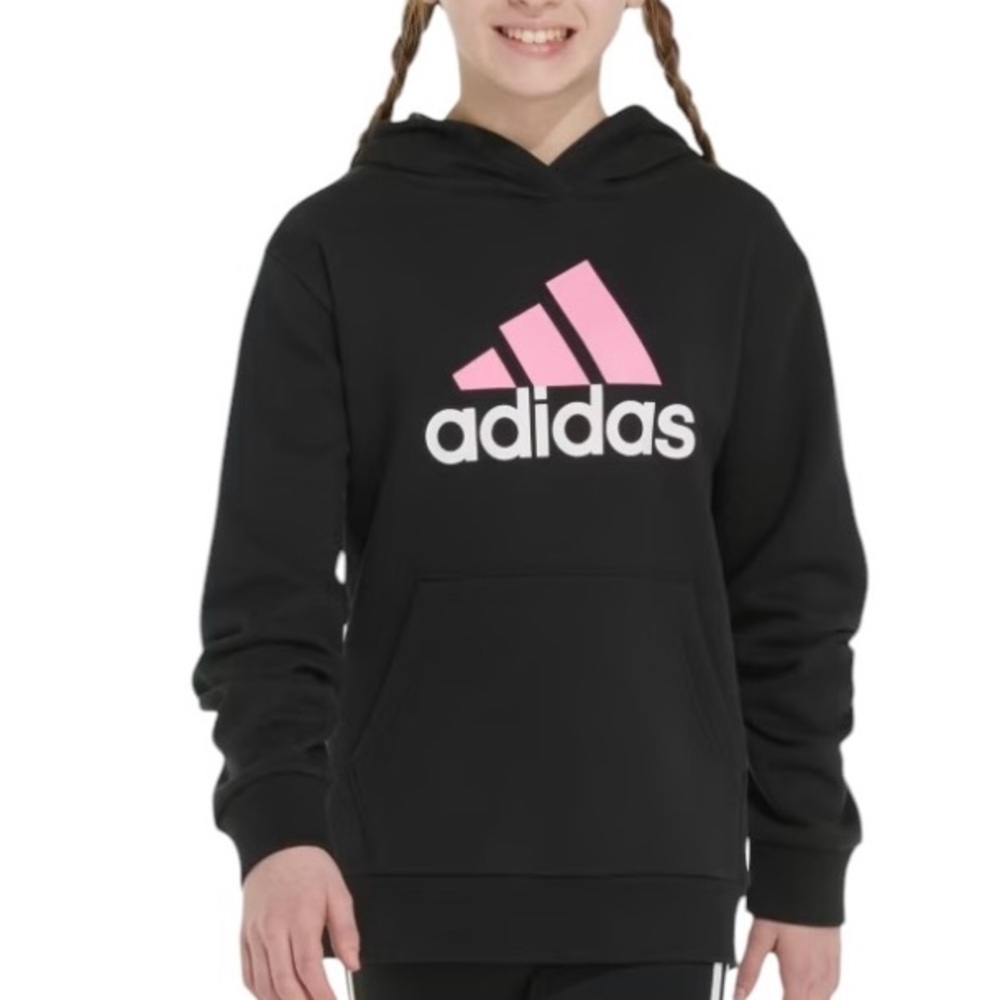 ADIDAS Girls Black Long Sleeve Essential Graphic
Pullover Hoodie  Size: S (7/8)